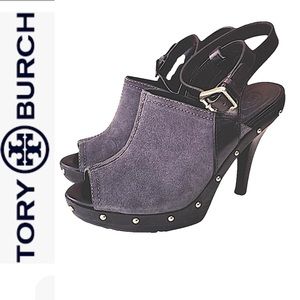 Tory Burch.NWOT. Gorgeous Studded Suede & Leather ”Bilson” Mule Clog Heels.7.5